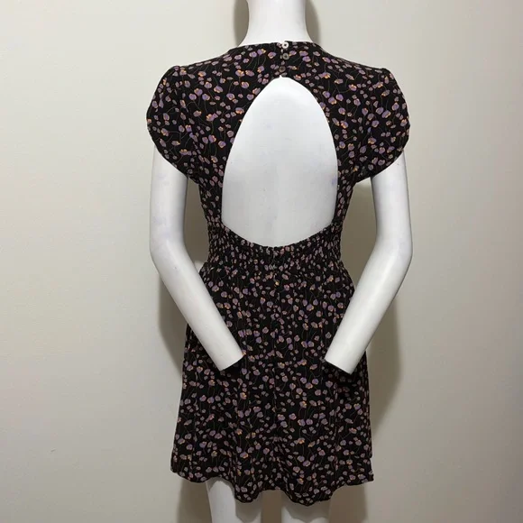 Free People Pretty Baby Black Floral Backless Dress Size SP - Picture 6 of 9